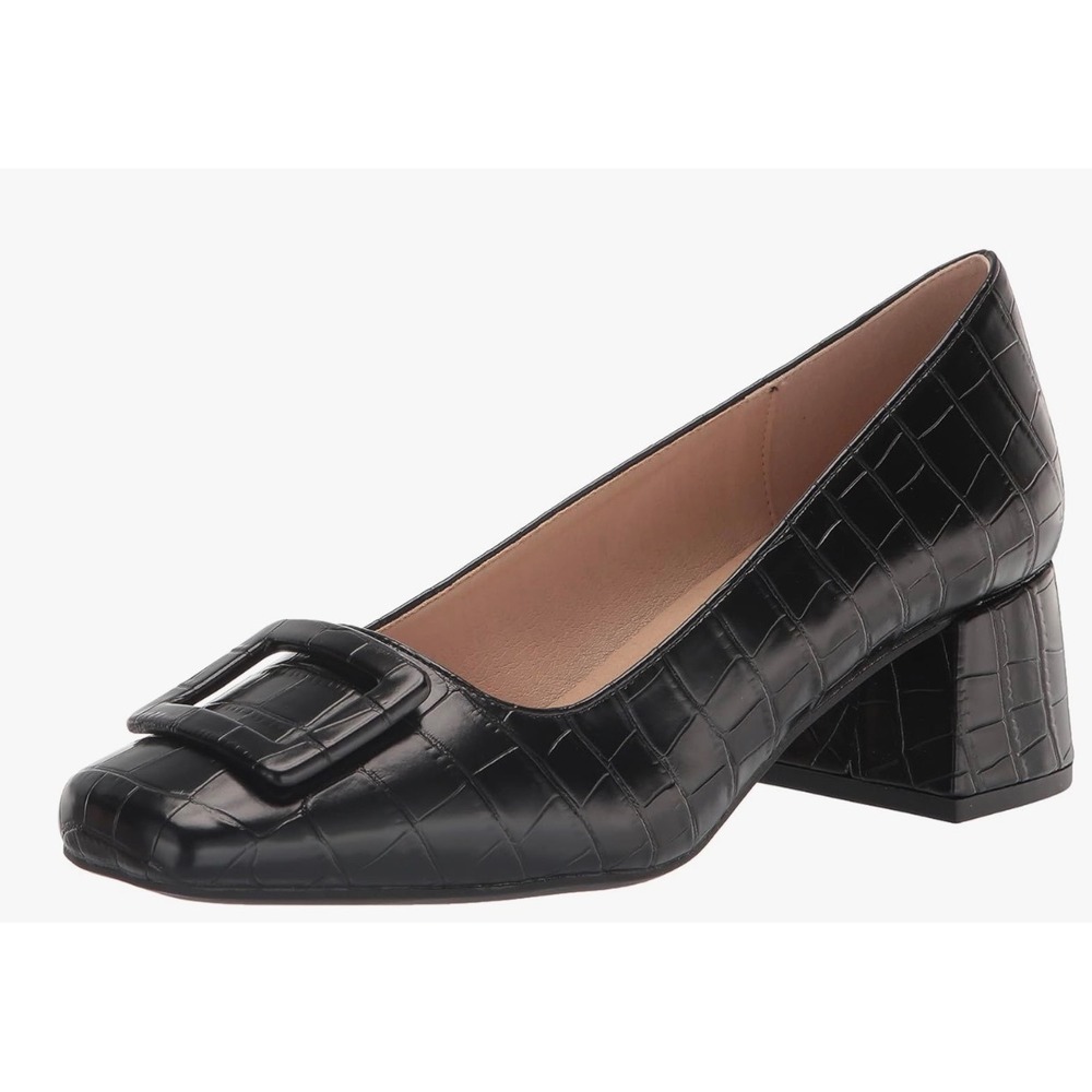 CL‎ by Laundry Big Ben Black Croco Embossed Square Toe Block Heel Pumps Size 9.5